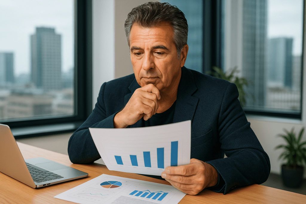 A business professional reviewing potential ventures, symbolizing the importance of flexibility in business planning.